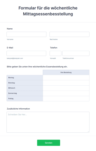 Formular Für Die Wöchentliche Mittagsessenbesstellung