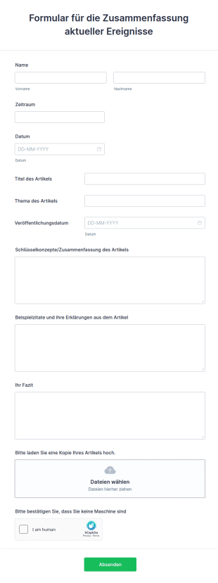 Formular Für Die Zusammenfassung Aktueller Ereignisse