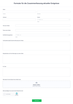 Formular Für Die Zusammenfassung Aktueller Ereignisse Form Template