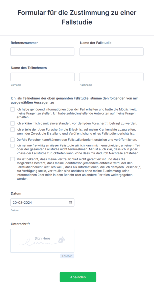 Formular Für Die Zustimmung Zu Einer Fallstudie
