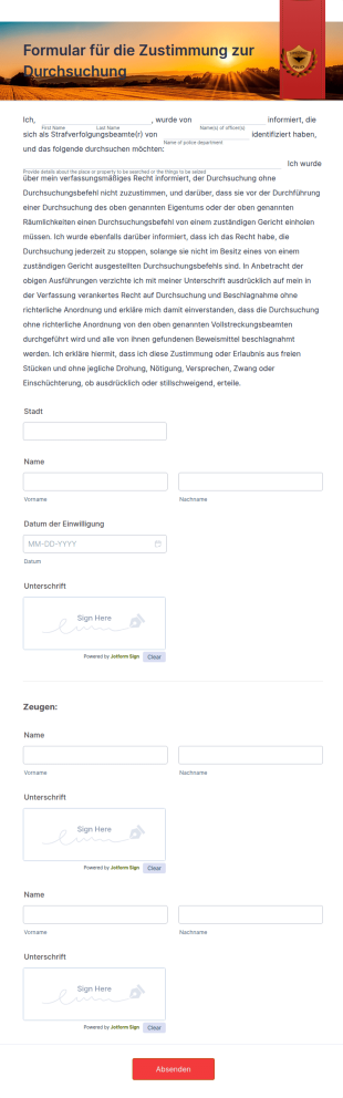 Formular Für Die Zustimmung Zur Durchsuchung