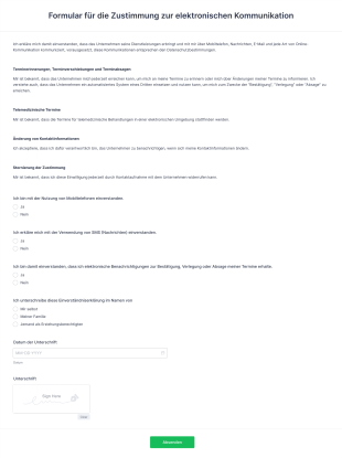 Formular Für Die Zustimmung Zur Elektronischen Kommunikation Form Template