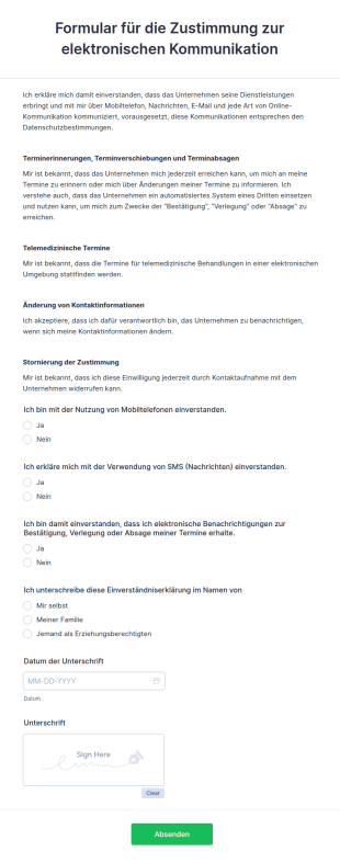 Formular Für Die Zustimmung Zur Elektronischen Kommunikation
