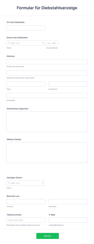 Formular Für Diebstahlsanzeige Form Template