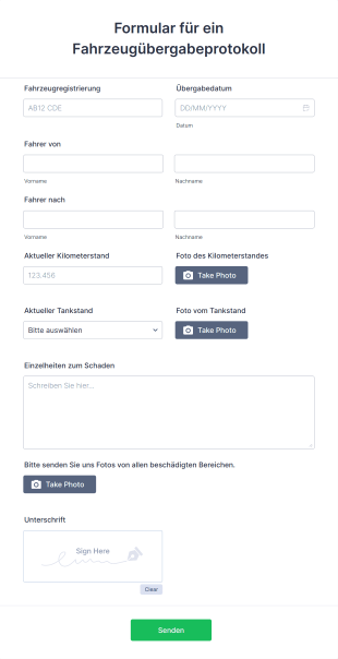 Formular Für Ein Fahrzeugübergabeprotokoll Form Template