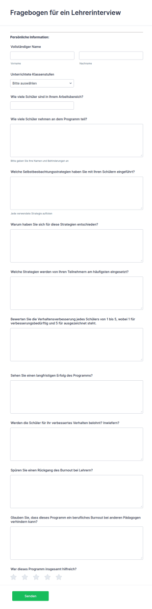 Formular Für Ein Fragebogen Für Ein Lehrerinterview