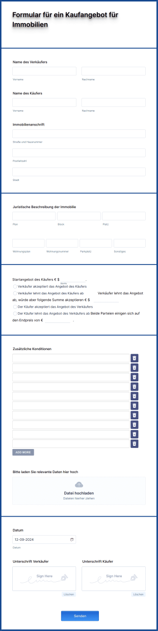 Formular Für Ein Kaufangebot Für Immobilien Form Template