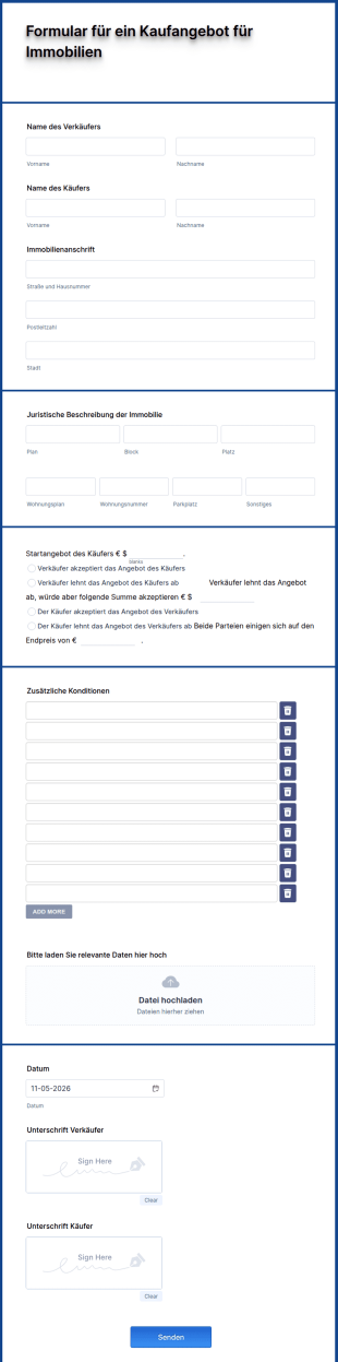 Formular Für Ein Kaufangebot Für Immobilien