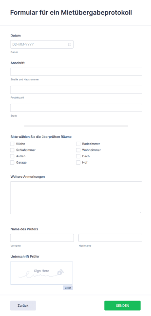 Formular Für Ein Mietübergabeprotokoll