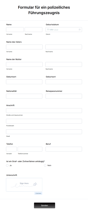 Wo Beantrage Ich Polizeiliches Führungszeugnis Formular für ein polizeiliches Führungszeugnis Formularvorlage | Jotform