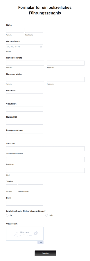 Formular Für Ein Polizeiliches Führungszeugnis