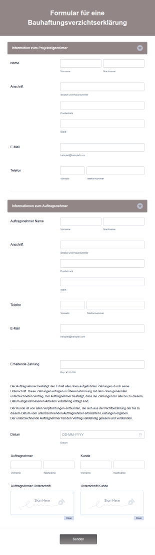 Formular Für Eine Bauhaftungsverzichtserklärung