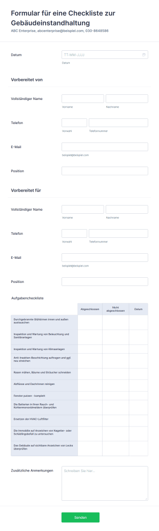 Formular Für Eine Checkliste Zur Gebäudeinstandhaltung