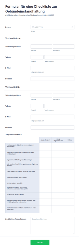 Formular Für Eine Checkliste Zur Gebäudeinstandhaltung