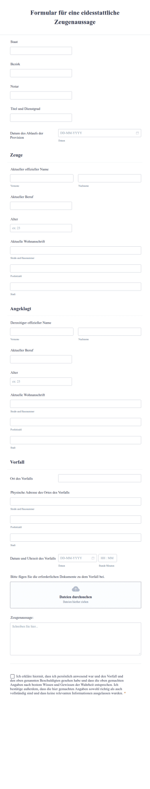 Formular Für Eine Eidesstattliche Zeugenaussage