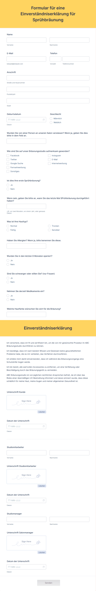 Formular Für Eine Einverständniserklärung Für Sprühbräunung Form Template