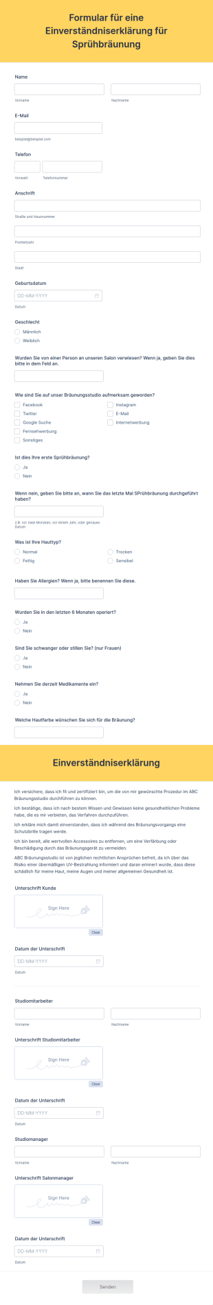 Formular Für Eine Einverständniserklärung Für Sprühbräunung
