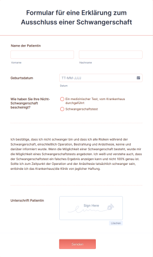 Formular Für Eine Erklärung Zum Ausschluss Einer Schwangerschaft Form Template