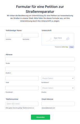 Formular Für Eine Petition Zur Straßenreparatur Form Template