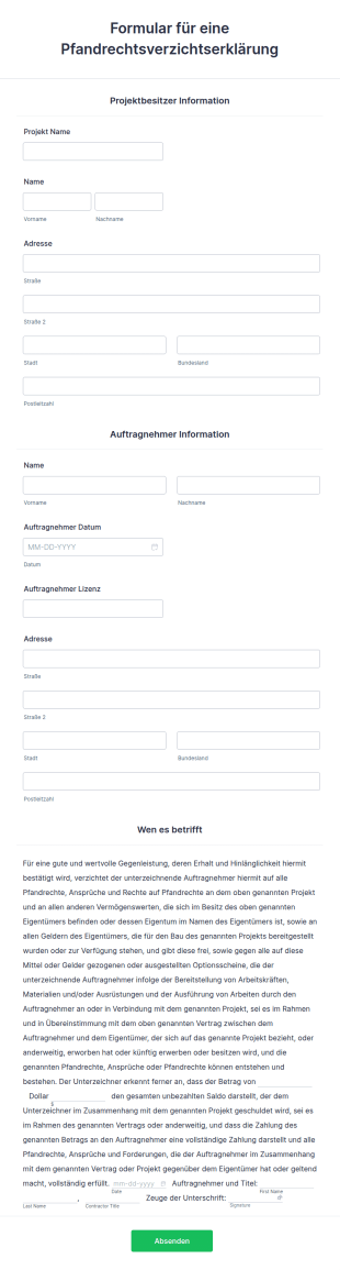Formular Für Eine Pfandrechtsverzichtserklärung