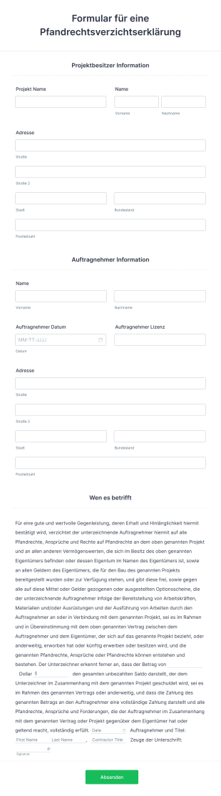 Formular Für Eine Pfandrechtsverzichtserklärung
