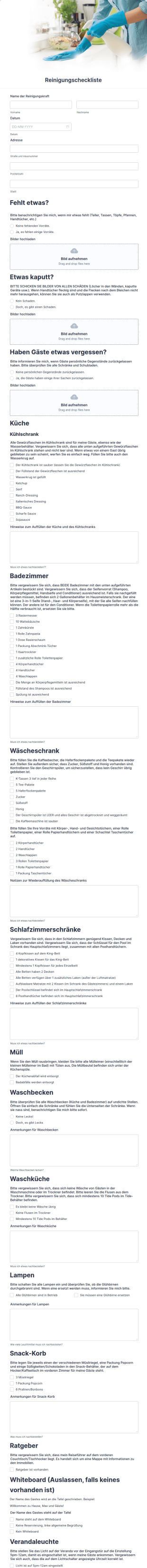 Formular Für Eine Reinigungscheckliste