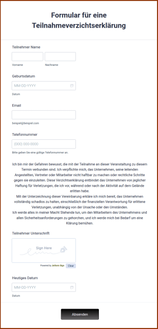 Formular Für Eine Teilnahmeverzichtserklärung