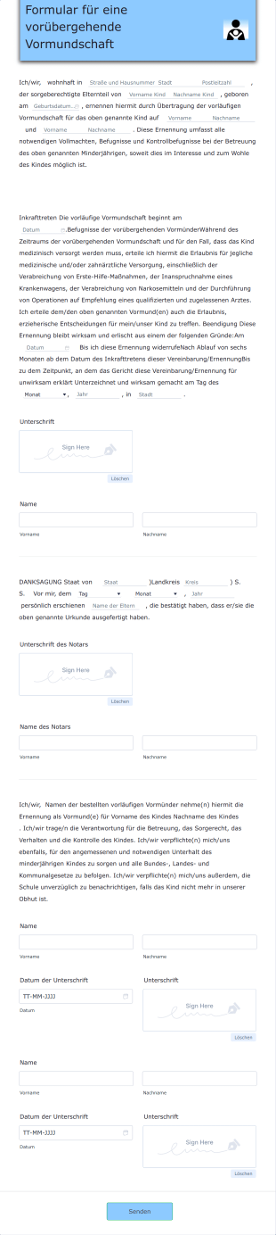 Formular Für Eine Vorübergehende Vormundschaft