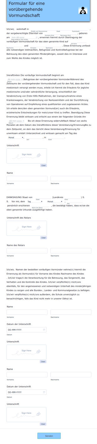 Formular Für Eine Vorübergehende Vormundschaft