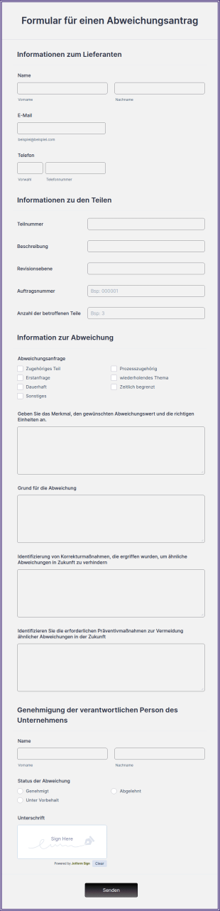 Formular Für Einen Abweichungsantrag