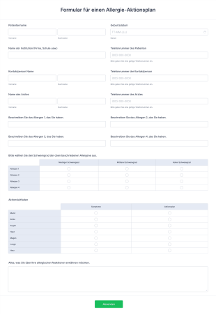 Formular Für Einen Allergie Aktionsplan
