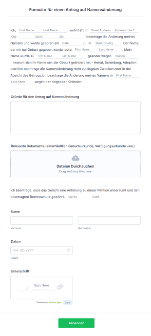 Formular Für Einen Antrag Auf Namensänderung Form Template