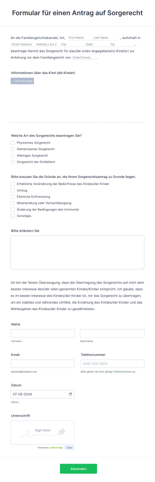 Formular Für Einen Antrag Auf Sorgerecht Form Template