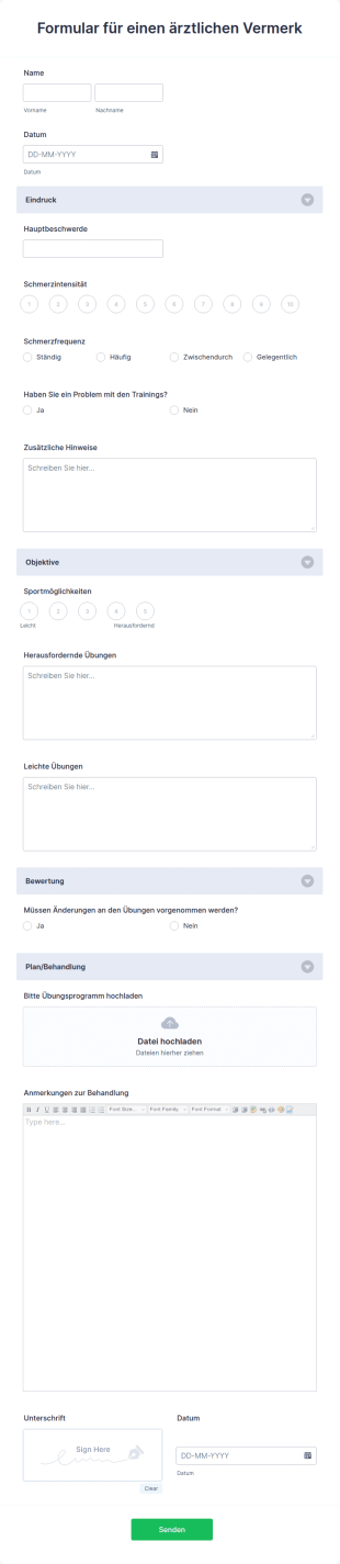 Formular Für Einen ärztlichen Vermerk
