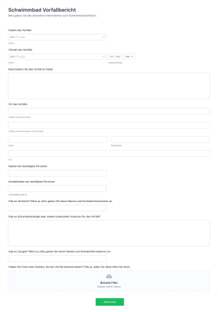 Formular Für Einen Bericht über Einen Schwimmbadvorfall Form Template