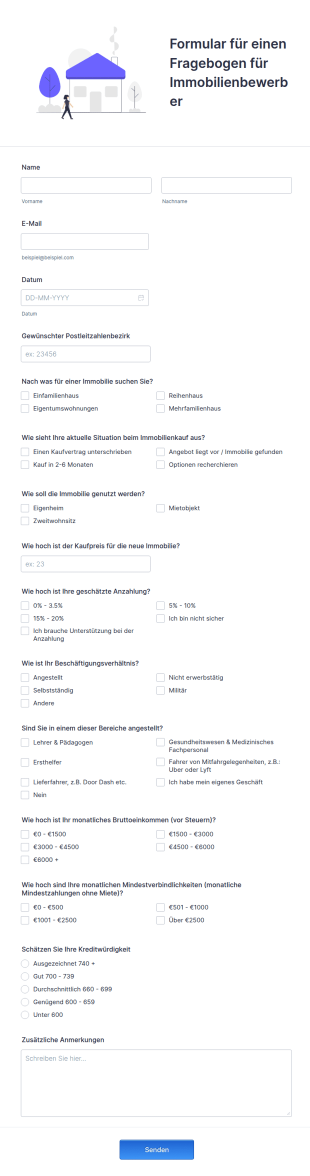 Formular Für Einen Fragebogen Für Immobilienbewerber