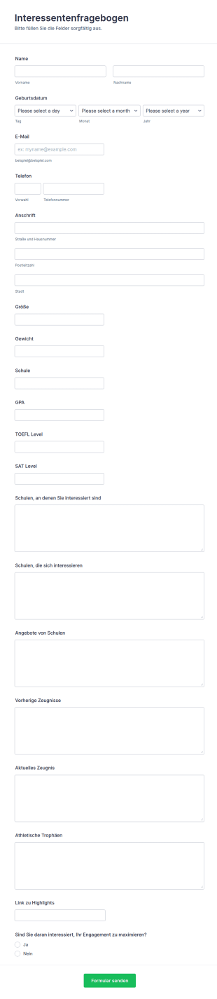 Formular Für Einen Interessentenfragebogen