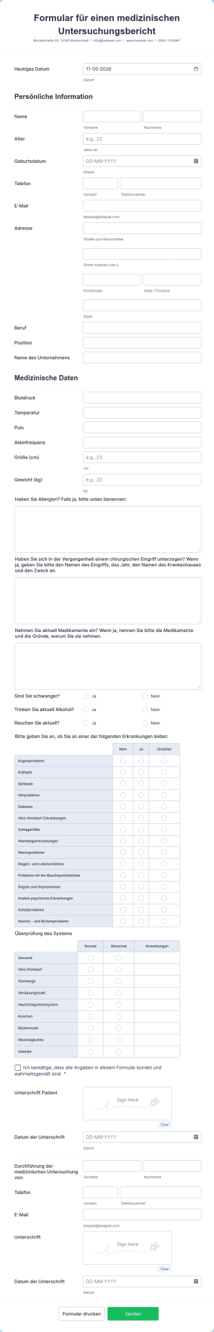Formular Für Einen Medizinischen Untersuchungsbericht