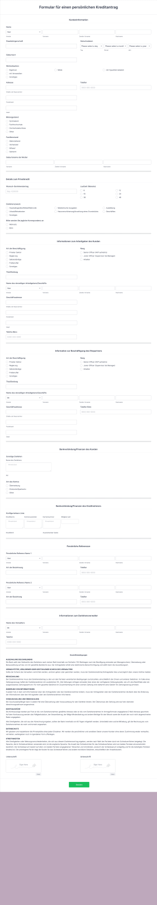 Formular Für Einen Persönlichen Kreditantrag Form Template