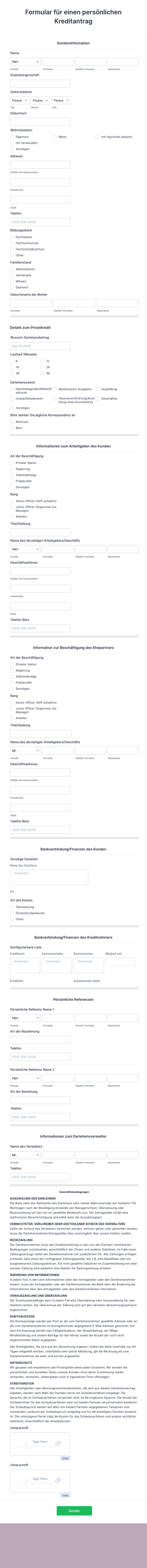 Formular Für Einen Persönlichen Kreditantrag