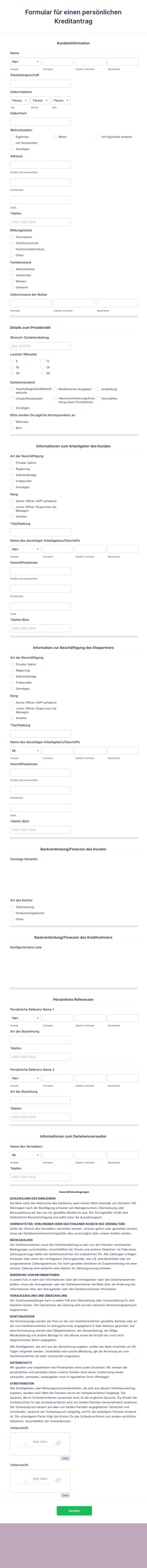Formular Für Einen Persönlichen Kreditantrag