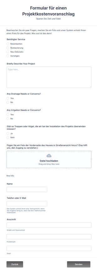Formular Für Einen Projektkostenvoranschlag