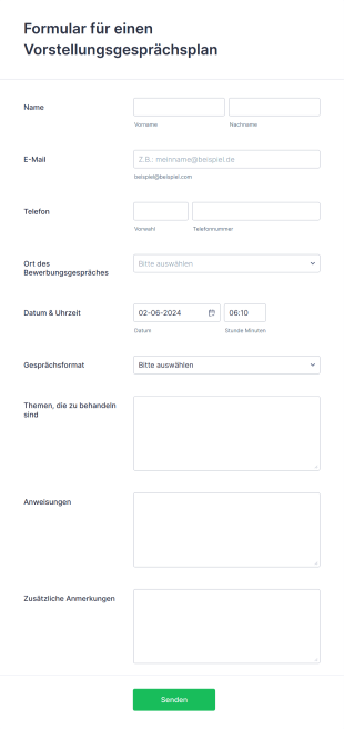 Formular Für Einen Vorstellungsgesprächsplan