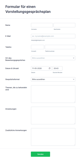 Formular Für Einen Vorstellungsgesprächsplan