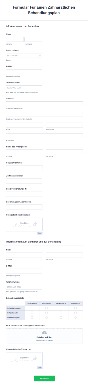Formular Für Einen Zahnärztlichen Behandlungsplan
