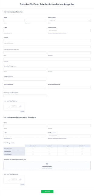 Formular Für Einen Zahnärztlichen Behandlungsplan Form Template