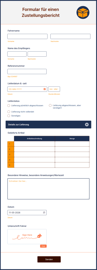 Formular Für Einen Zustellungsbericht