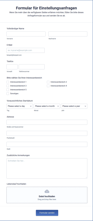 Formular Für Einstellungsanfragen