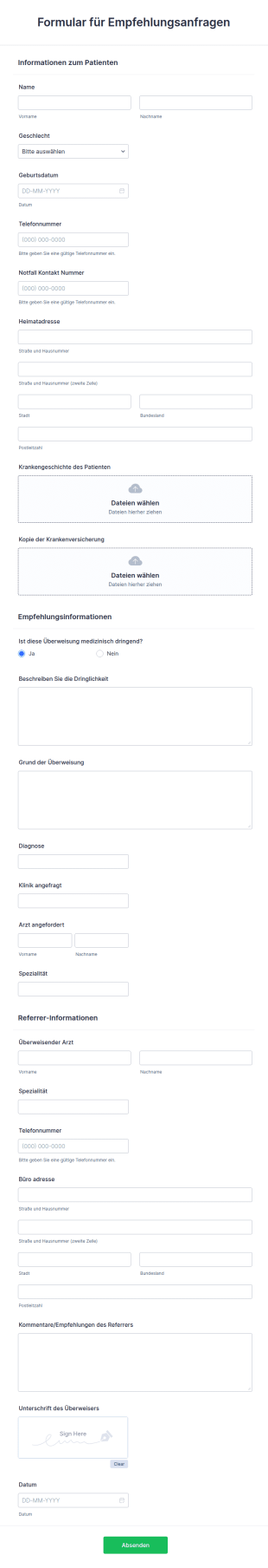 Formular Für Empfehlungsanfragen