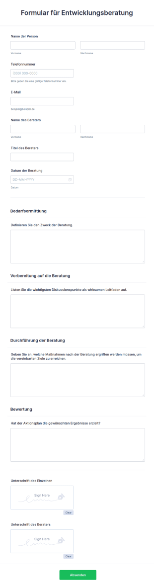 Formular Für Entwicklungsberatung